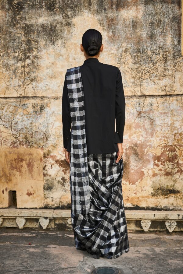 Metallic Check Sari Skirt - Image 6