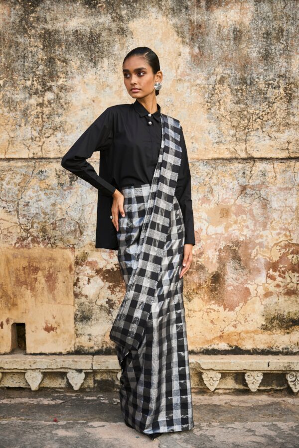 Metallic Check Sari Skirt - Image 2