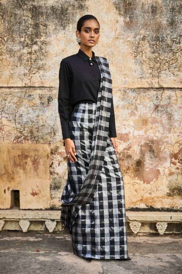 Metallic Check Sari Skirt - Image 4