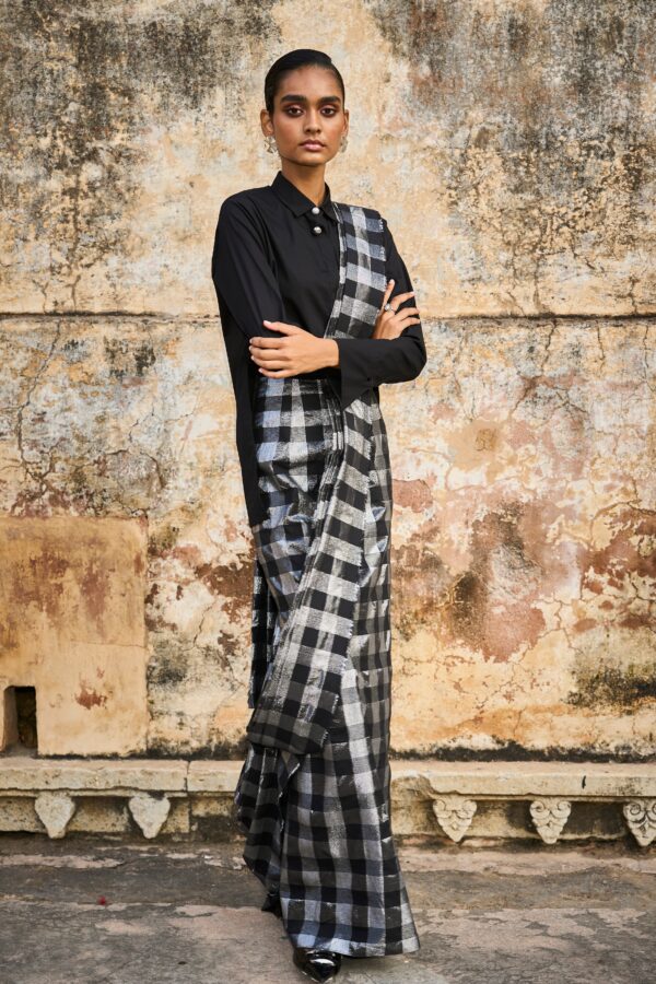 Metallic Check Sari Skirt - Image 3