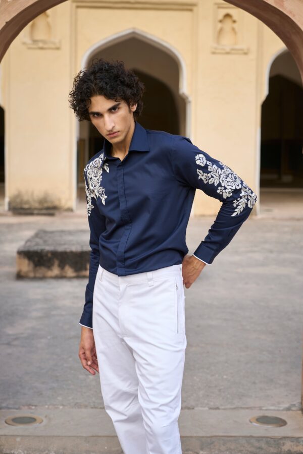 Placement Embroidered Shirt and Tapered White Jean - Image 5