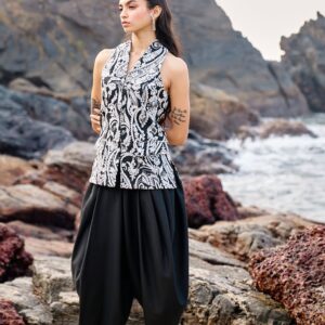 Embroidered Waistcoat and Cowl Pant Set