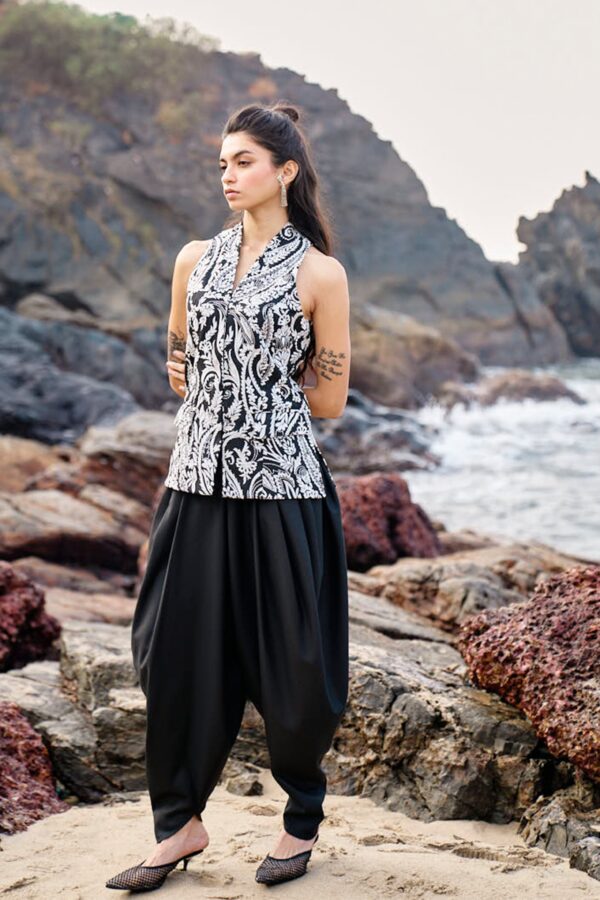 Embroidered Waistcoat and Cowl Pant Set