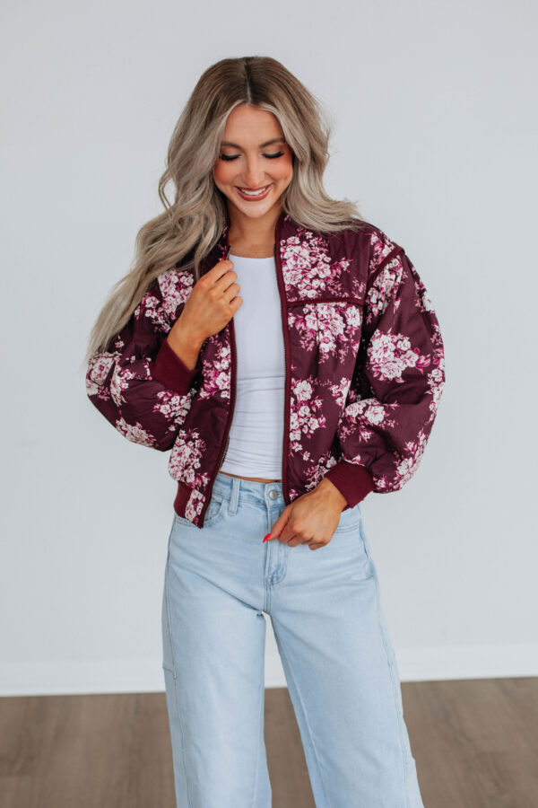 Dasha Quilted Bomber Jacket - Wine