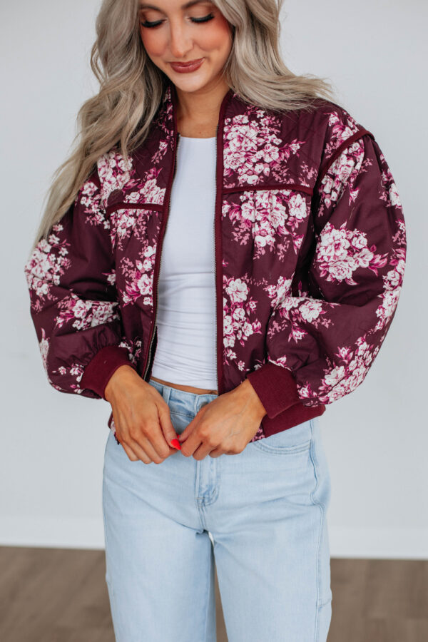 Dasha Quilted Bomber Jacket - Wine - Image 2