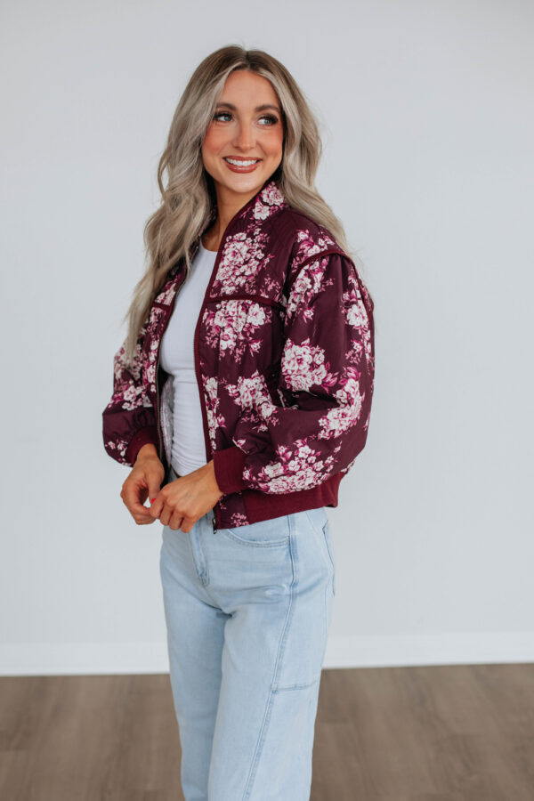 Dasha Quilted Bomber Jacket - Wine - Image 5