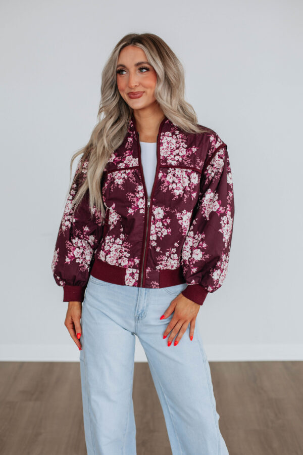 Dasha Quilted Bomber Jacket - Wine - Image 3
