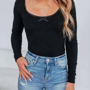 Haleigh Ribbed Bodysuit - Black