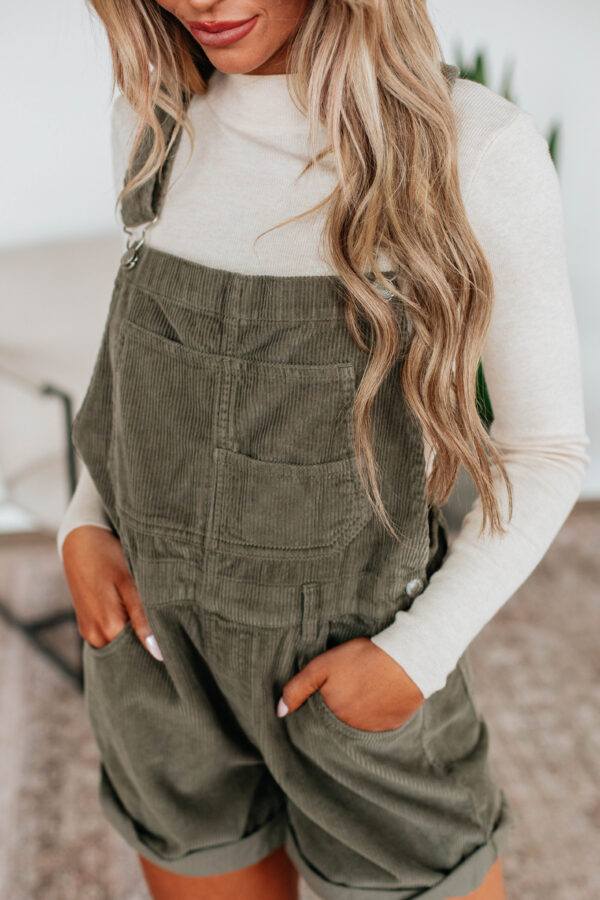 Hartley Corduroy Short Overalls - Olive - Image 2