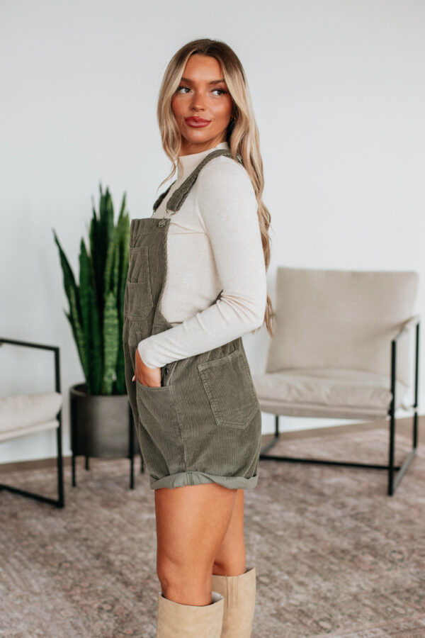 Hartley Corduroy Short Overalls - Olive - Image 4