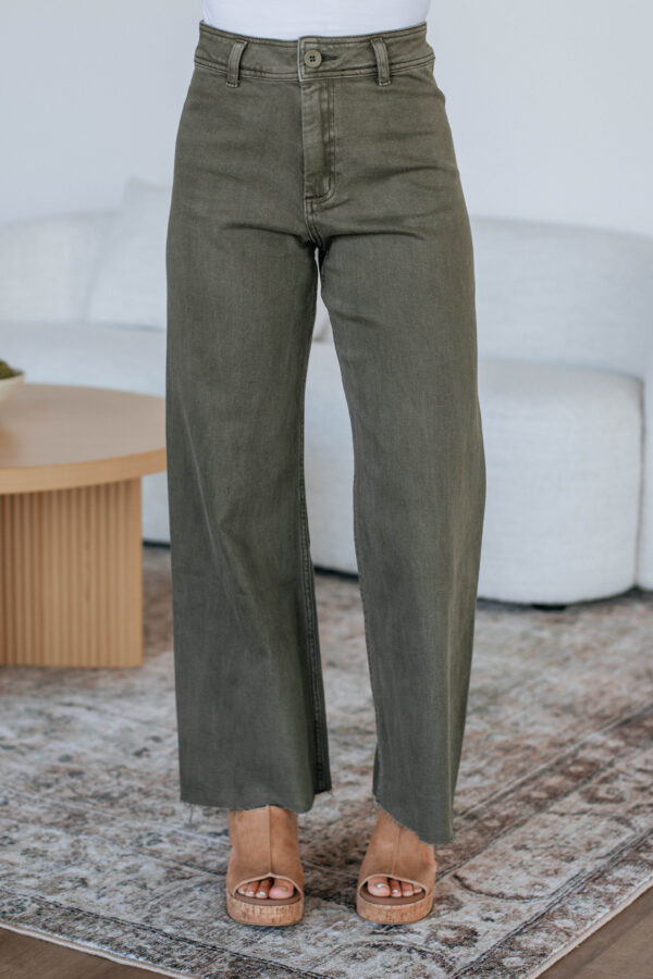 Linsley Wide Leg Pants - Olive - Image 2