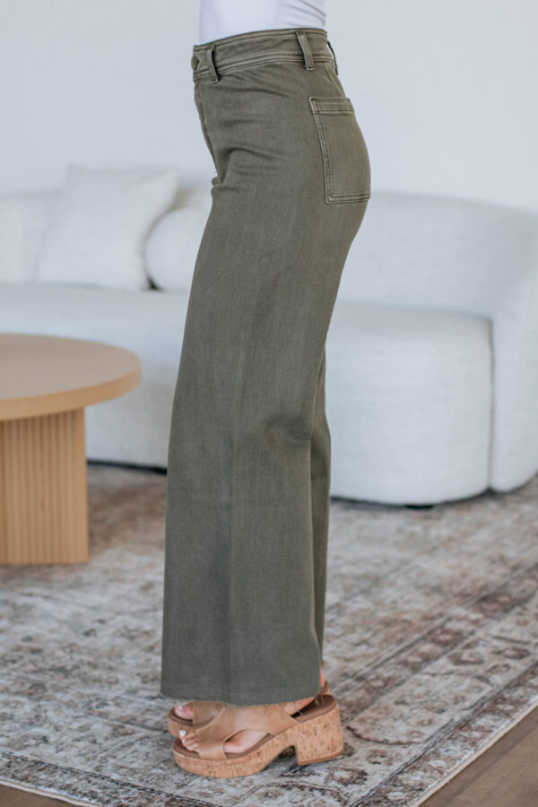 Linsley Wide Leg Pants - Olive - Image 6