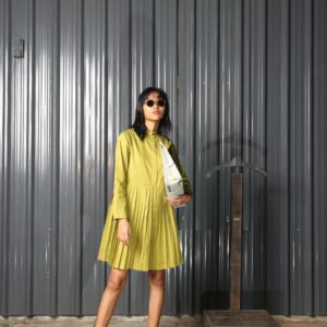 Accordion Pleat Shirt Dress
