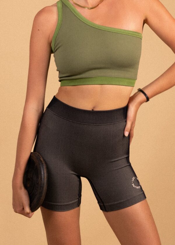 Fine Ribbed Biker Short - Black/Beige - Image 3
