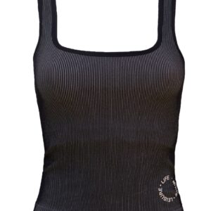 Fine Ribbed Scoop Neck Tank - Black/Beige