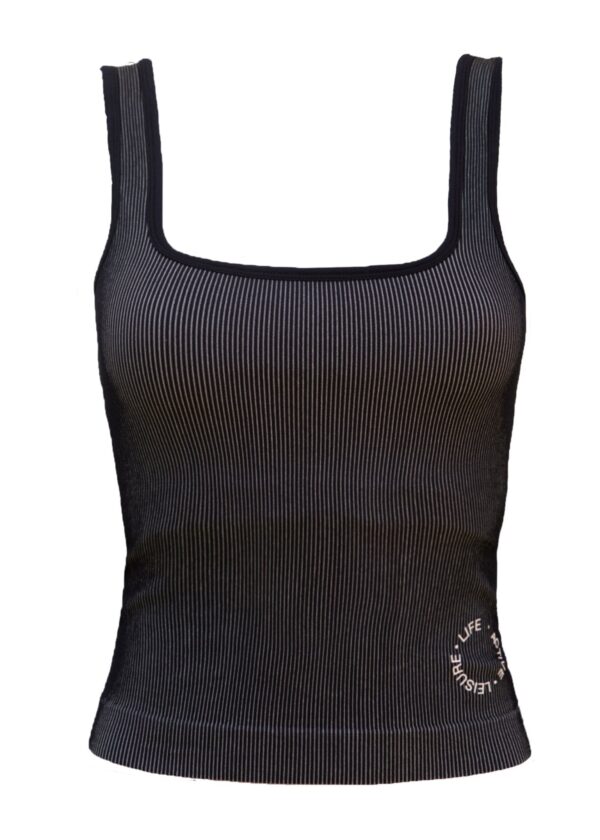 Fine Ribbed Scoop Neck Tank - Black/Beige