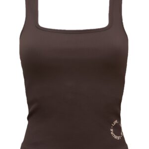 Fine Ribbed Scoop Neck Tank - Dark Brown