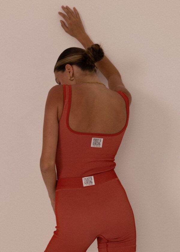 Fine Ribbed Scoop Neck Tank - Melon - Image 6