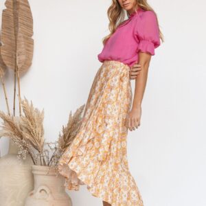 Floral Print Mellow Wrap Skirt