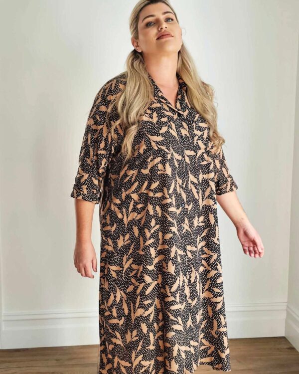 French Girl Midi Shirt Dress // Leaf Multi - Image 3