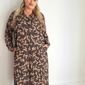 French Girl Midi Shirt Dress // Leaf Multi
