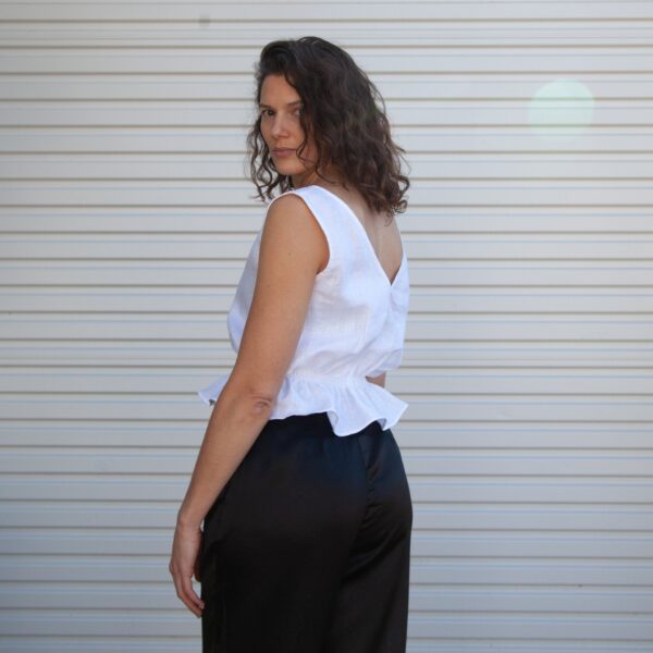 Lani Shirred Waist Top - White Linen Herringbone - Image 7