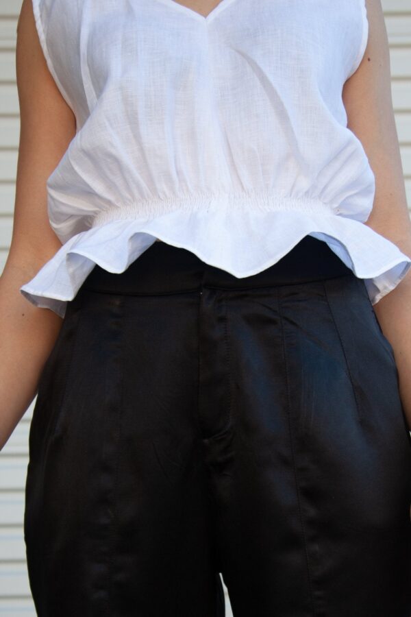 Lani Shirred Waist Top - White Linen Herringbone - Image 4