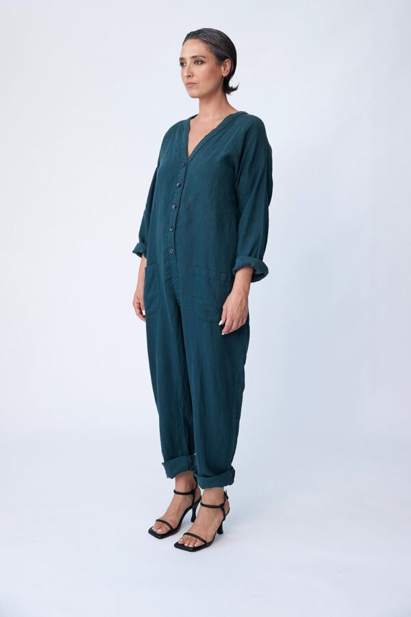 Linen Utility Suit - Deep Forest - Image 3