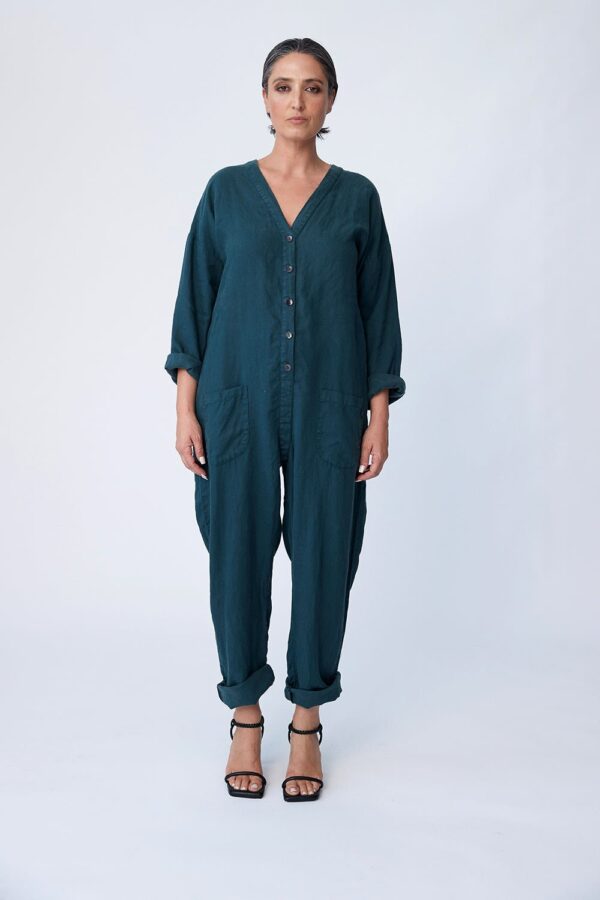 Linen Utility Suit - Deep Forest - Image 2