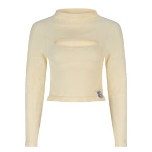 Long Sleeve Cut Out Top - Cream Rib