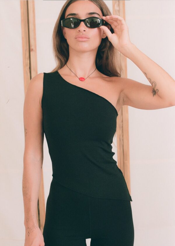 One Shoulder Asym Hem Tank - Black - Image 2