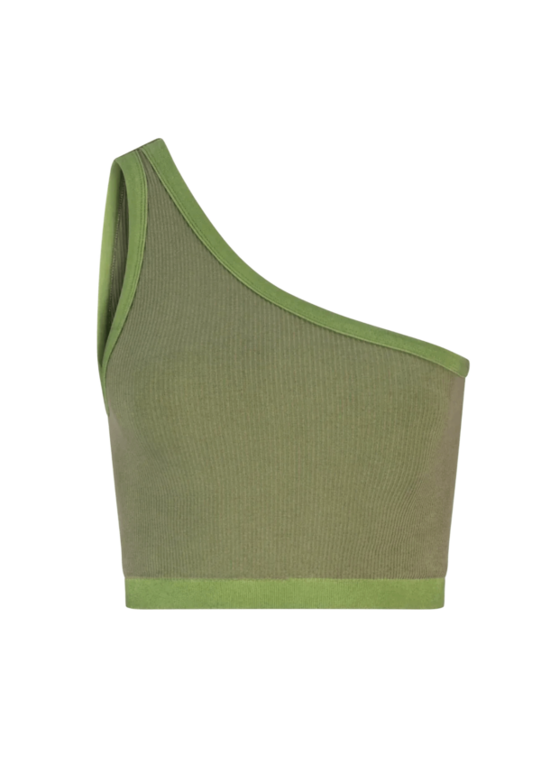 One Shoulder Bodice Crop - Green Moss Rib