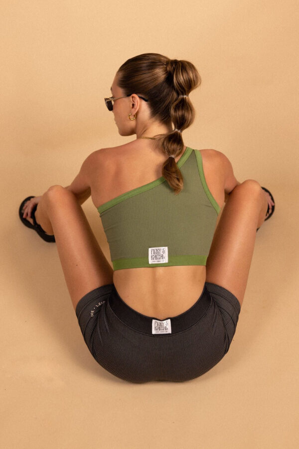 One Shoulder Bodice Crop - Green Moss Rib - Image 6
