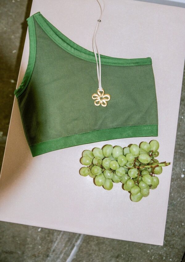 One Shoulder Bodice Crop - Green Moss Rib - Image 7