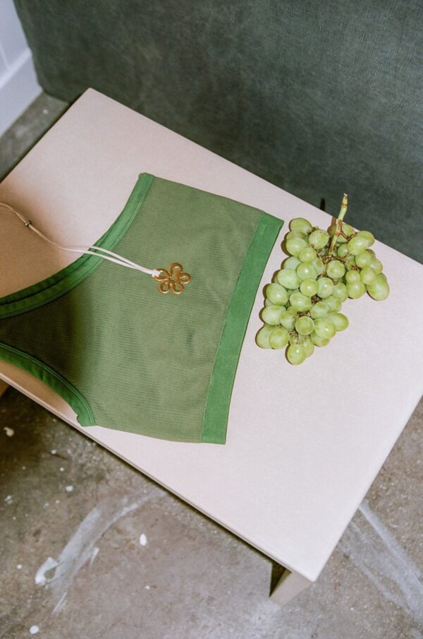 One Shoulder Bodice Crop - Green Moss Rib - Image 8