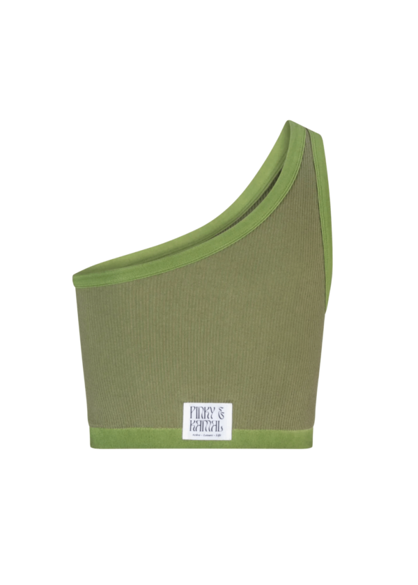 One Shoulder Bodice Crop - Green Moss Rib - Image 3