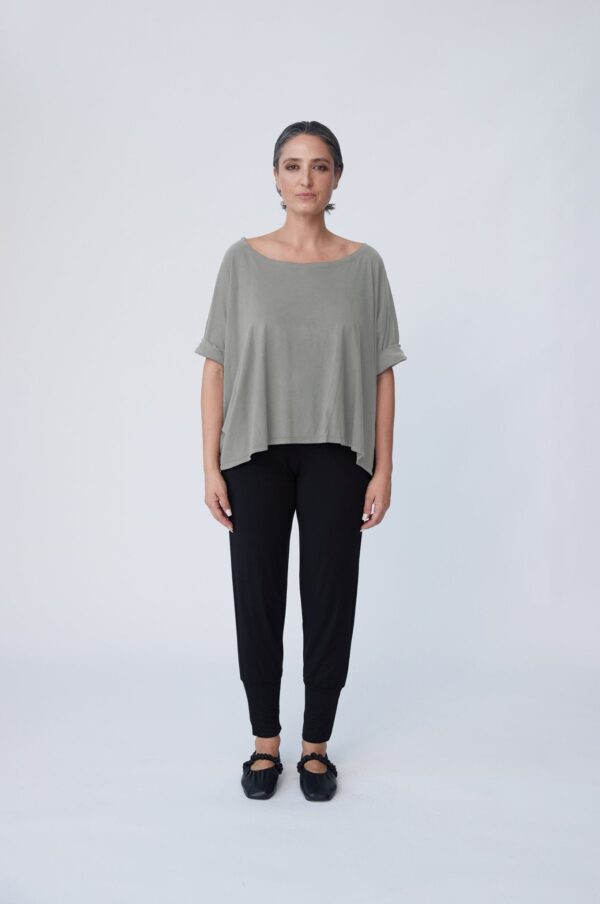 Organic Cotton Folded Sleeve Oversize Top - Clay - Image 2