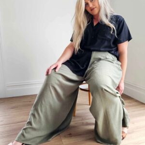 Palazzo Wide Leg Pants // Olive Linen
