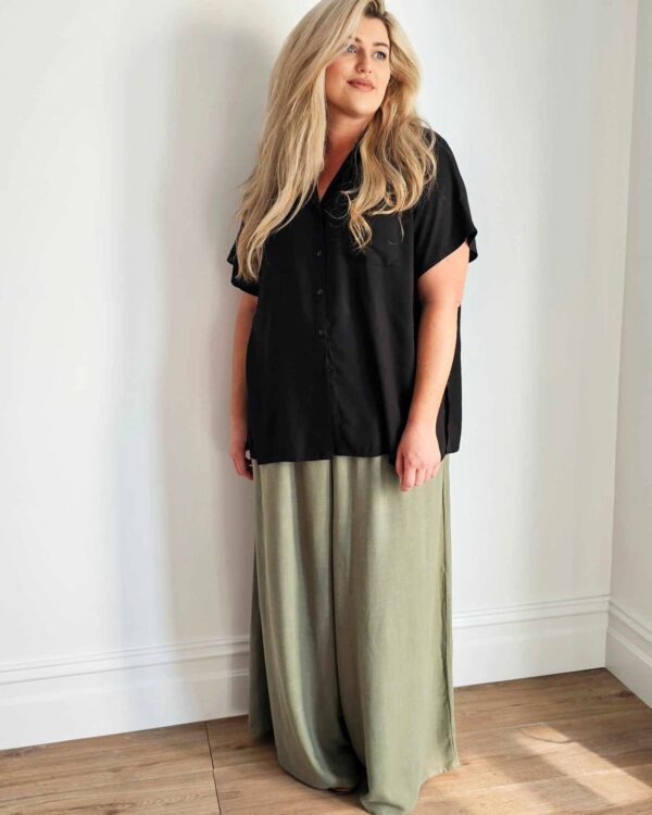 Palazzo Wide Leg Pants // Olive Linen - Image 2
