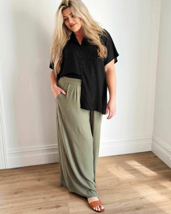 Palazzo Wide Leg Pants // Olive Linen - Image 3