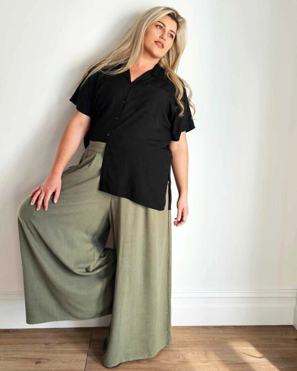 Palazzo Wide Leg Pants // Olive Linen - Image 4