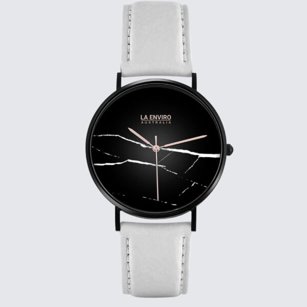 PINEAPPLE LEATHER BLACK WITH WHITE STRAP I MARBLE 40 MM - Image 2