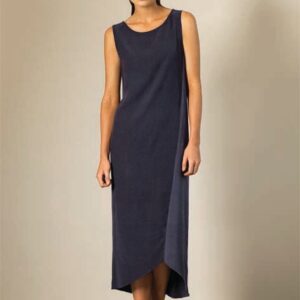 Silk & Organic Cotton Splice Dress - Dark Navy