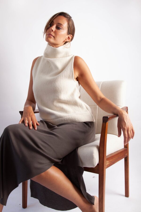 Tahli Top - Ecru Cotton Wool Mix Weave - Image 4
