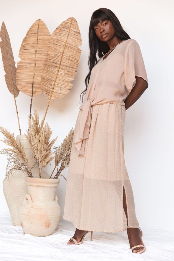 V-Neck Nude Serenity Top with Sleeves - Image 2