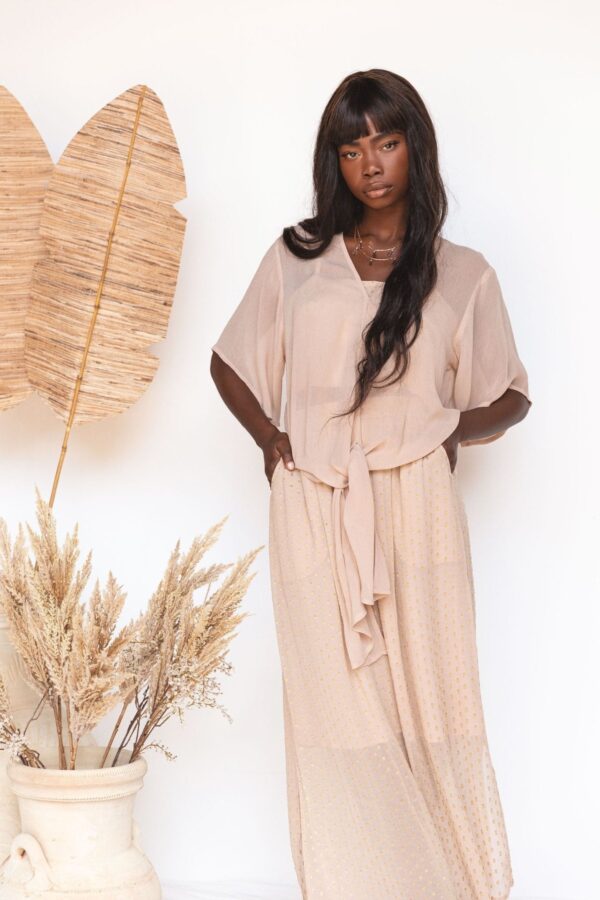 V-Neck Nude Serenity Top with Sleeves