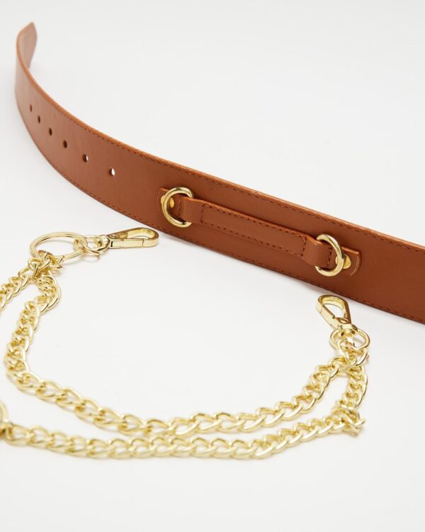 Vegan chain Belt // Tan + Gold (Unisex) (ALL Sizes)