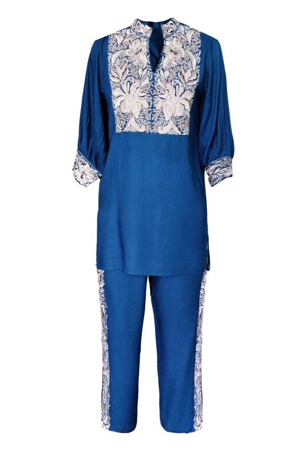 Embroidered Teal Pant Set - Image 2