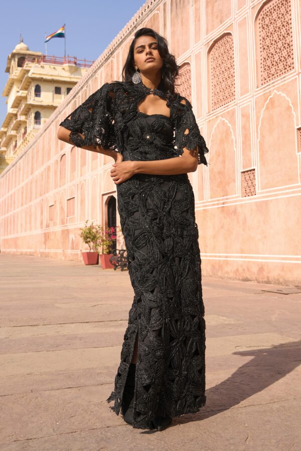 Metallic Lace Gown and Cape
