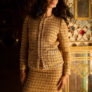 Gold Bouclé Jacket and Skirt